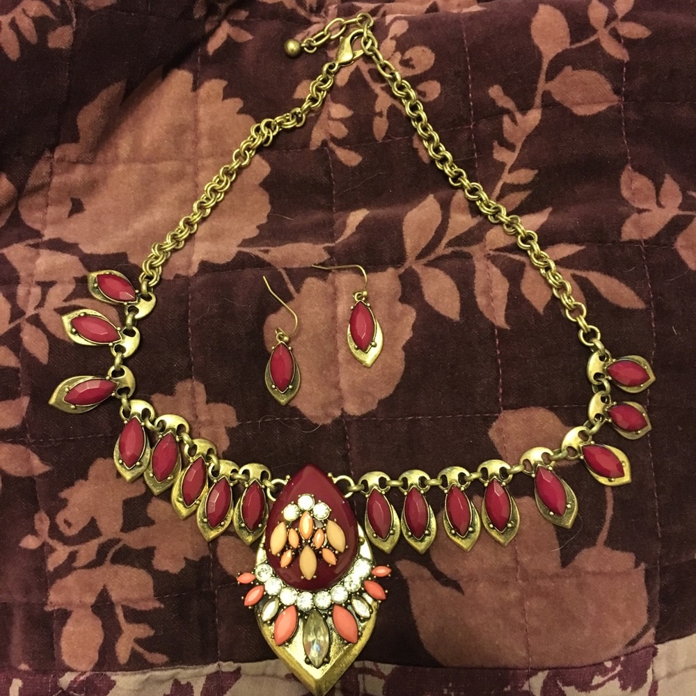 Eloquii Necklace Earring Statement Set Burgundy - image 1